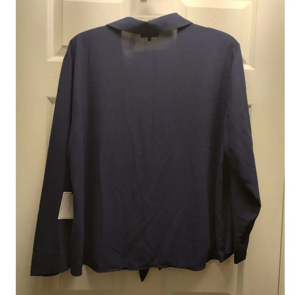 1. STATE NWT Women's Plus Size XXL Navy Long Sleeves Button-Up Knot Front Top - Picture 3 of 7